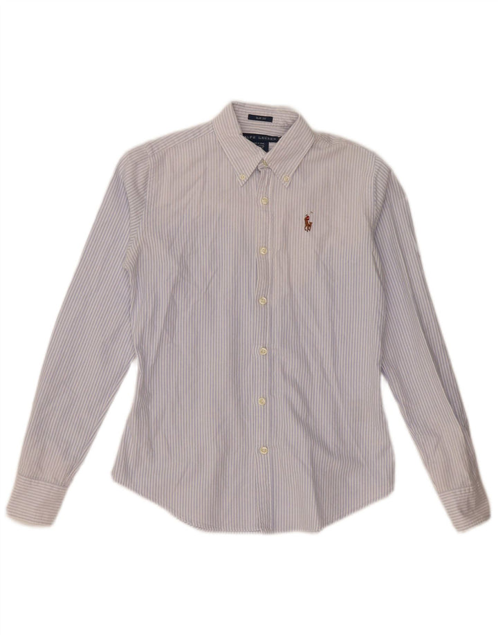 RALPH LAUREN Womens Slim Fit Shirt US 0 XS Blue Striped Cotton