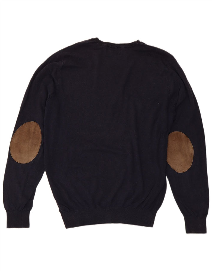 MASSIMO DUTTI Mens Crew Neck Jumper Sweater Medium Navy Blue Cotton