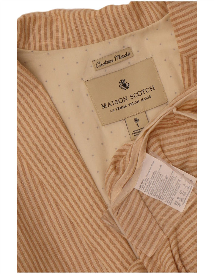 Maison Scotch Womens 2 Button Blazer Jacket Size 1 Small Beige Pinstripe