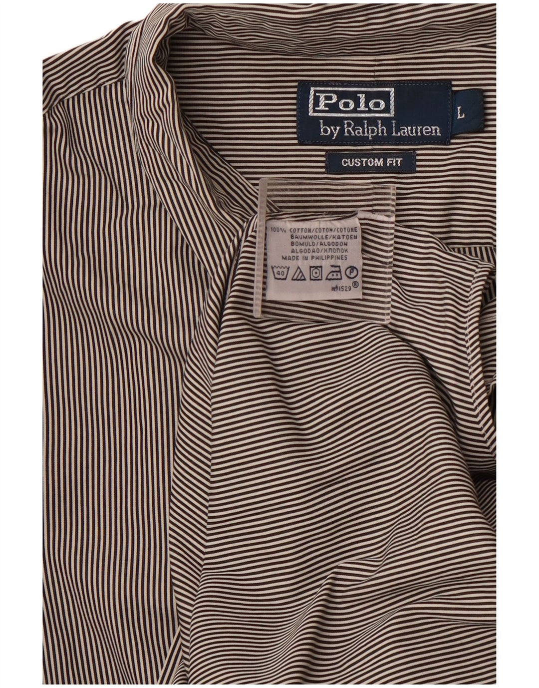 POLO RALPH LAUREN Mens Custom Fit Shirt Large Black Striped Cotton