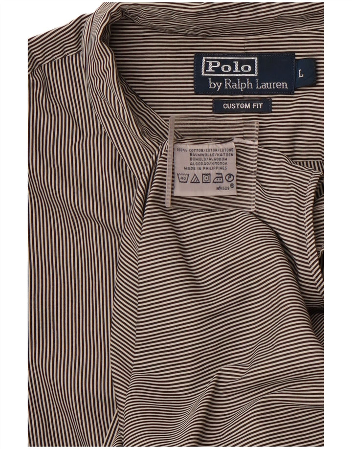 POLO RALPH LAUREN Mens Custom Fit Shirt Large Black Striped Cotton