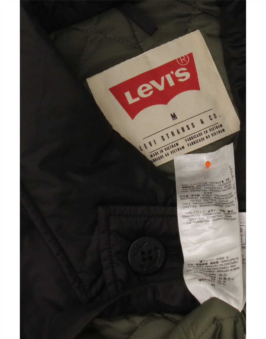 Levi's Mens Padded Military Jacket UK 38 Medium Black Nylon