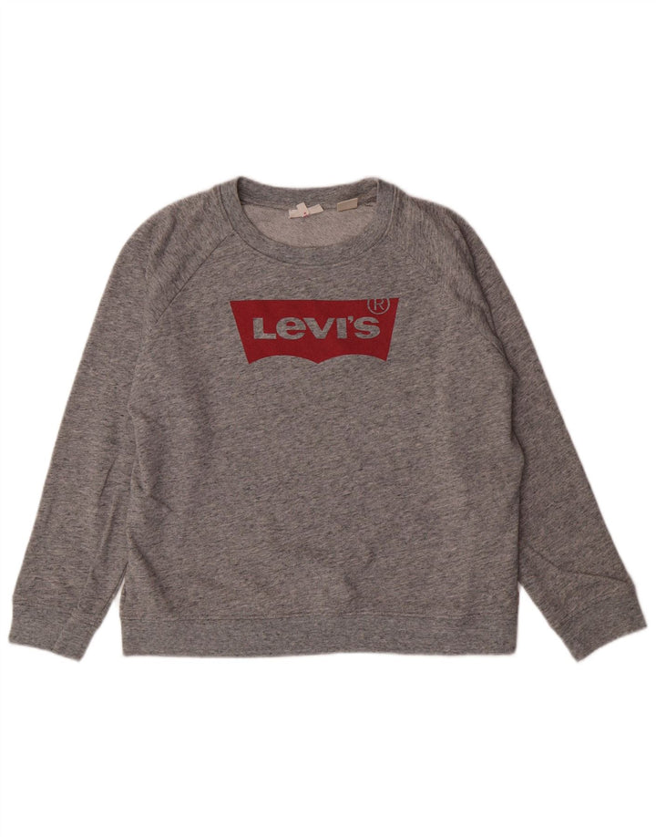 LEVI'S Womens Oversized Graphic Sweatshirt Jumper UK 10 Small Grey Cotton