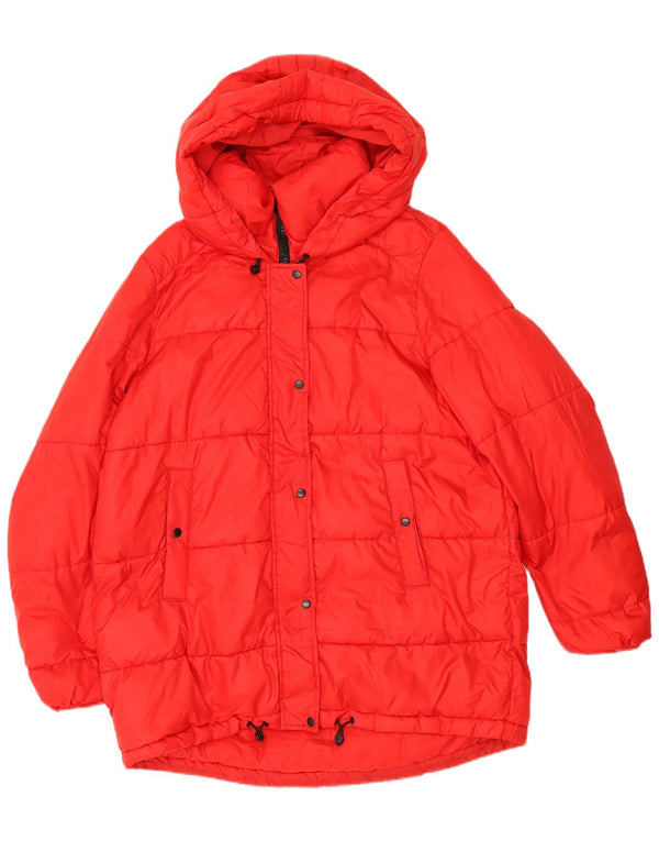 Zara Womens Trafaluc Hooded Oversized Padded Jacket UK 14 Medium Red
