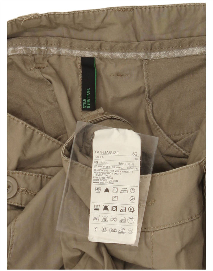 BENETTON Mens Straight Cargo Trousers IT 52 XL W38 L34 Khaki Cotton