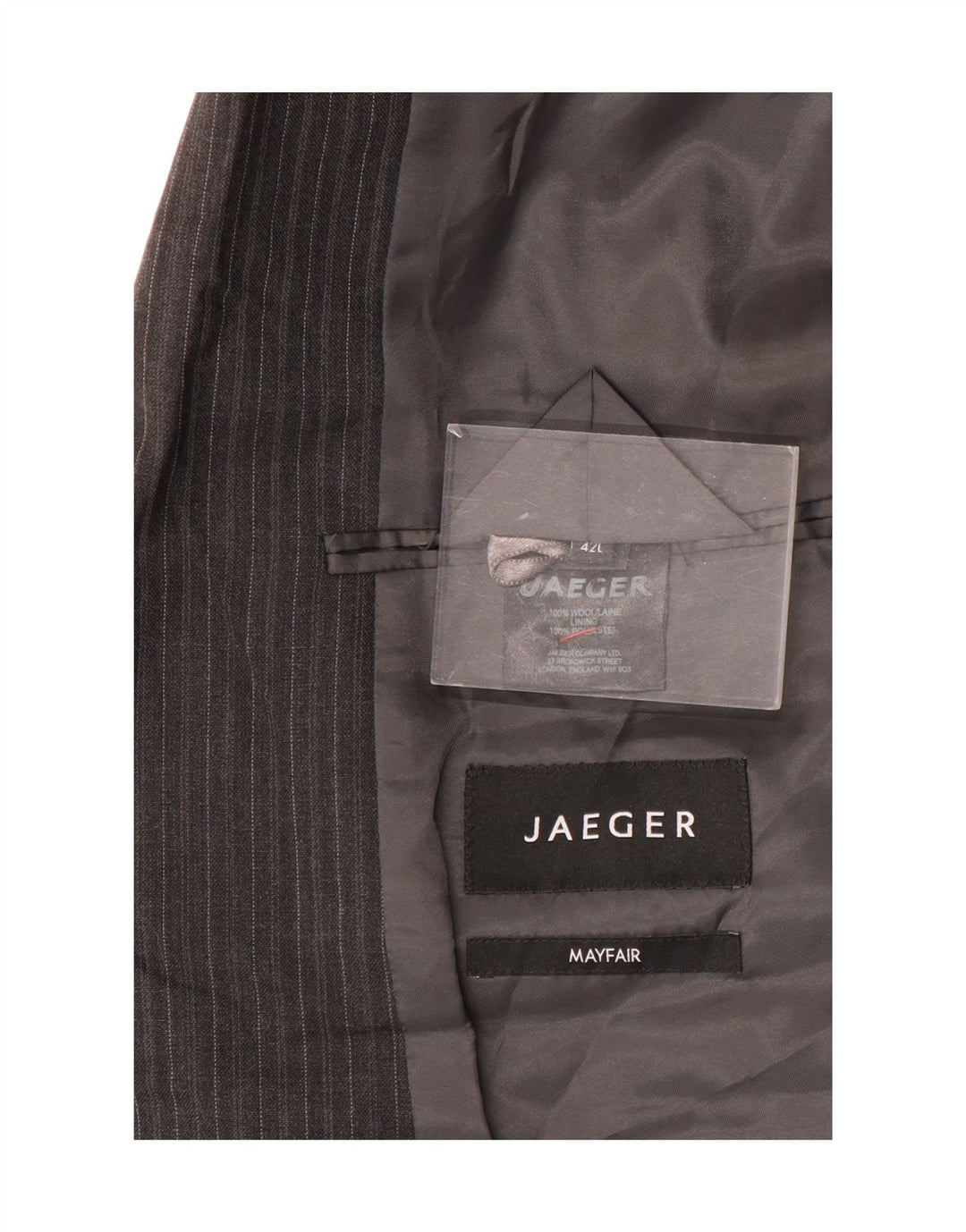 Jaeger Mens 2 Button Blazer Jacket UK 42 XL Grey Pinstripe Wool