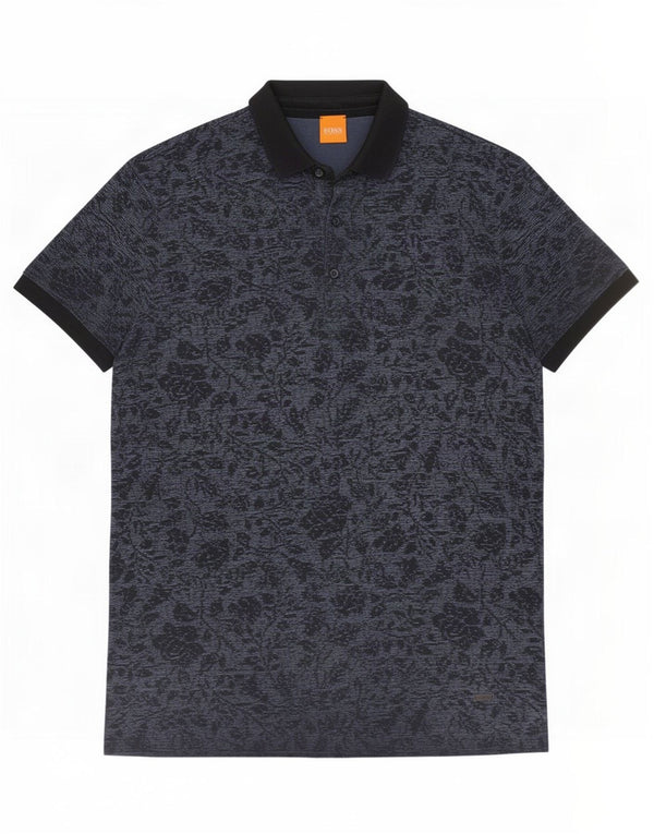 Hugo Boss Mens Polo Shirt Medium Navy Blue Floral Cotton