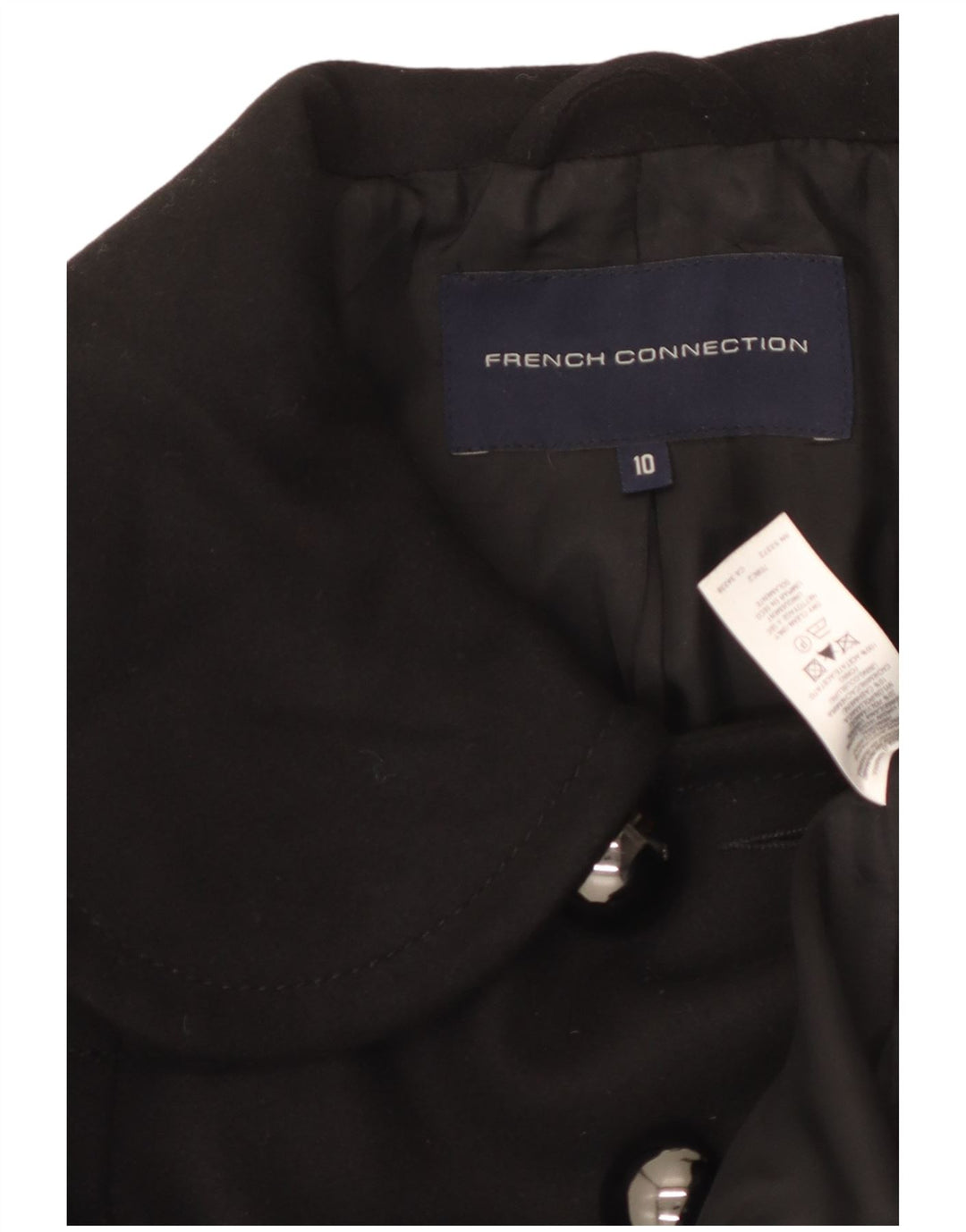 French Connection Womens Pea Coat UK 10 Small  Black Virgin Wool