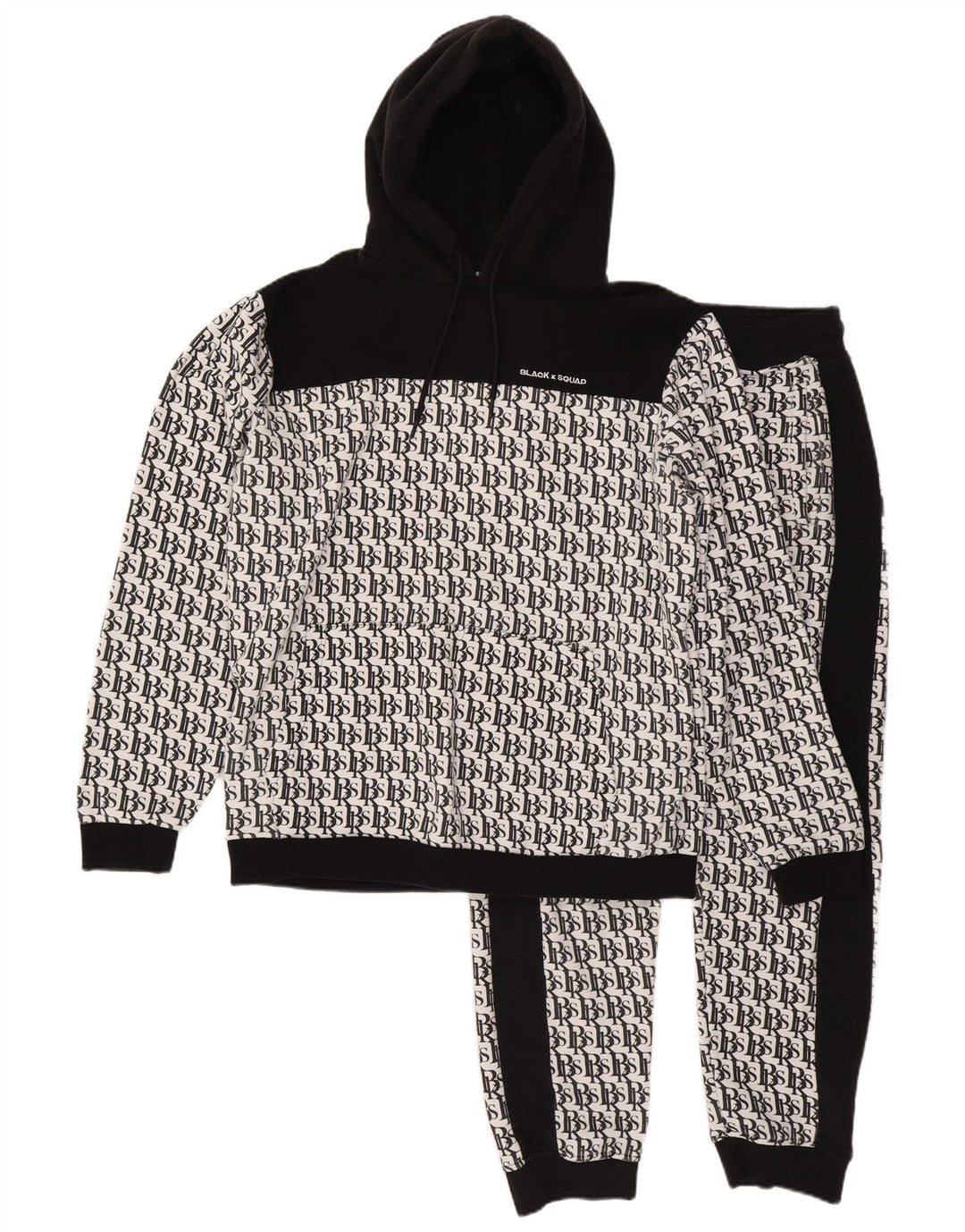 BLACK SQUAD Mens Graphic Regular Fit Full Tracksuit XL White Colourblock