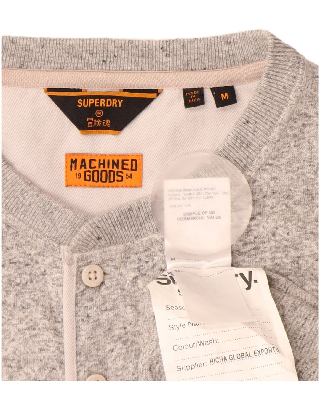 SUPERDRY Mens Top Long Sleeve Medium Grey Flecked Cotton