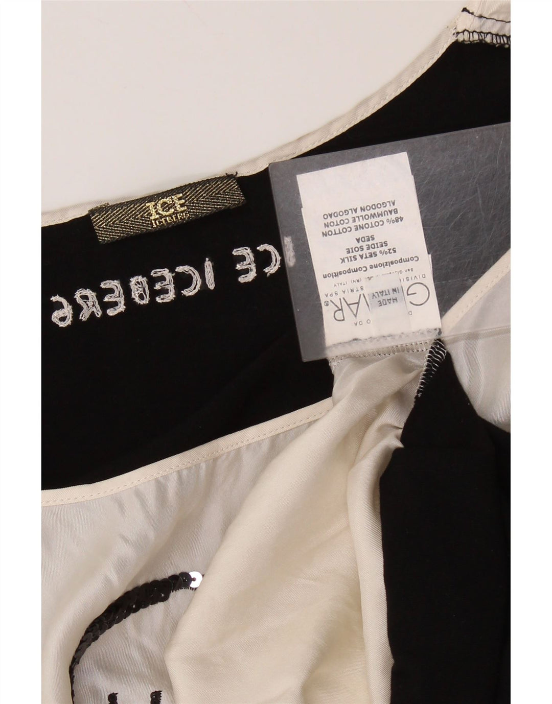 ICEBERG Womens Graphic Blouse Top UK 8 Small Off White Colourblock