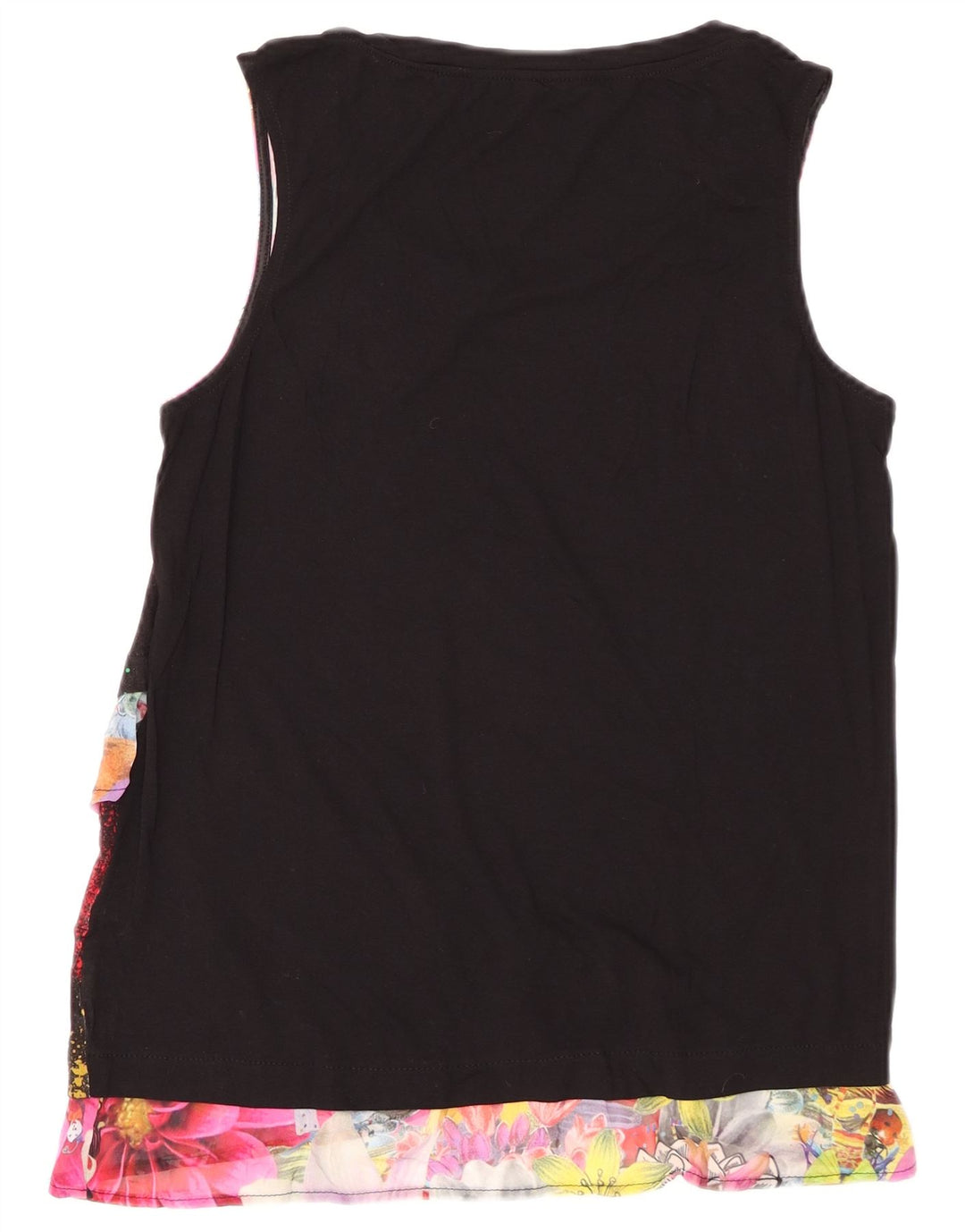 DESIGUAL Womens Graphic Sleeveless Blouse Top UK 12 Medium Black Floral