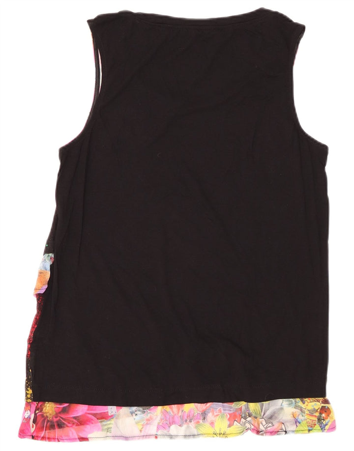 DESIGUAL Womens Graphic Sleeveless Blouse Top UK 12 Medium Black Floral