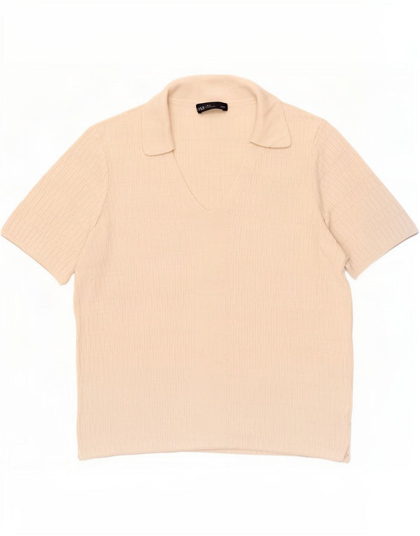 Marks & Spencer Womens Polo Shirt UK 14 Medium Beige Viscose