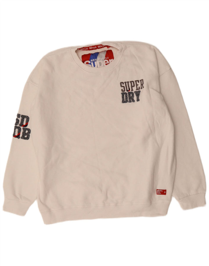 SUPERDRY Mens Oversized Graphic Sweatshirt Jumper Medium White Cotton