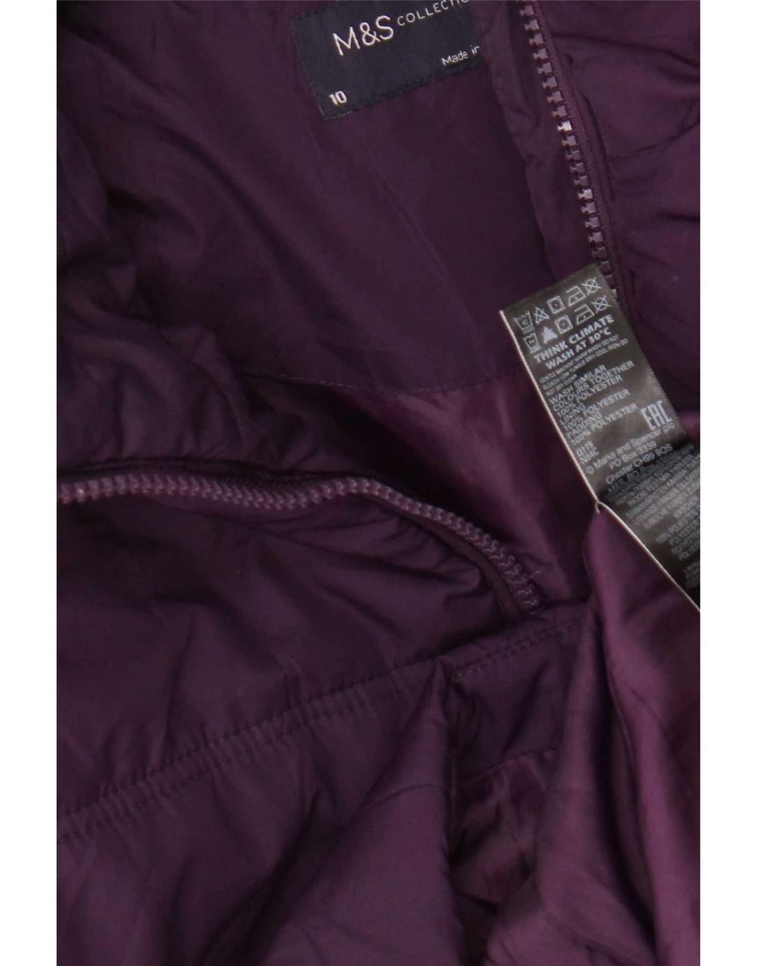 Marks & Spencer Womens Padded Coat UK 10 Small Purple Polyester