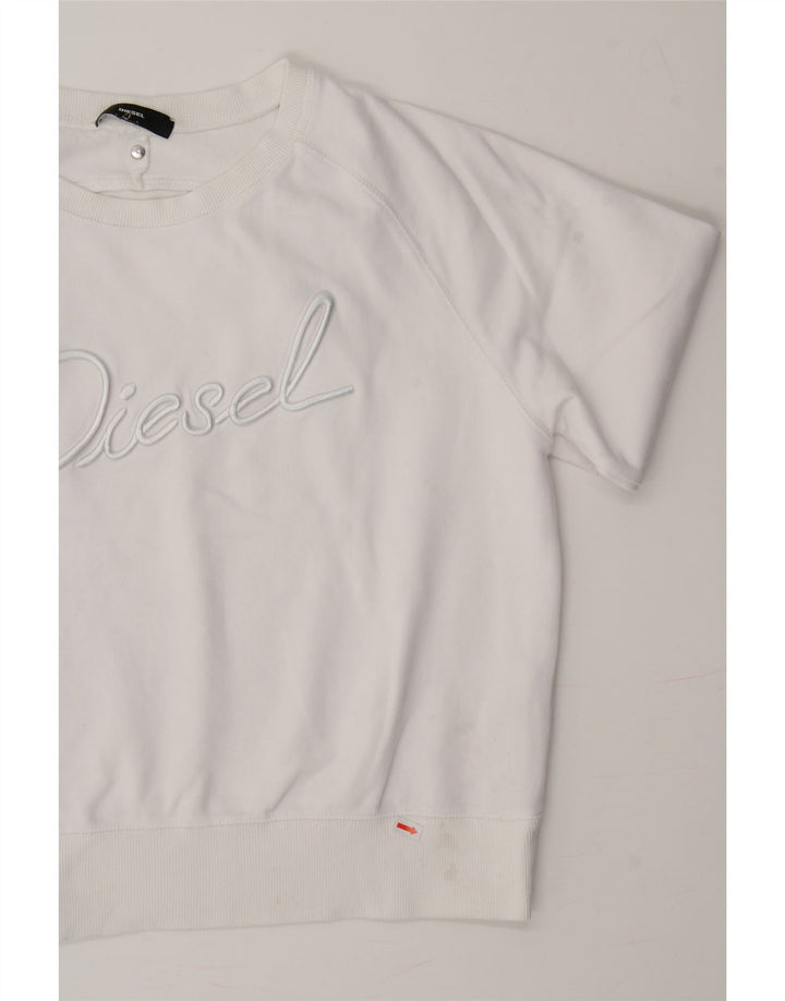 DIESEL Womens Graphic Sweatshirt Jumper UK 14 Medium White Cotton Vintage Diesel and Second-Hand Diesel from Messina Hembry 