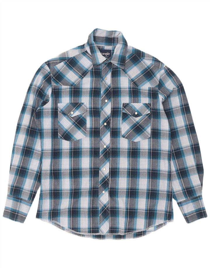 Wrangler Mens Shirt Medium Blue Check Cotton