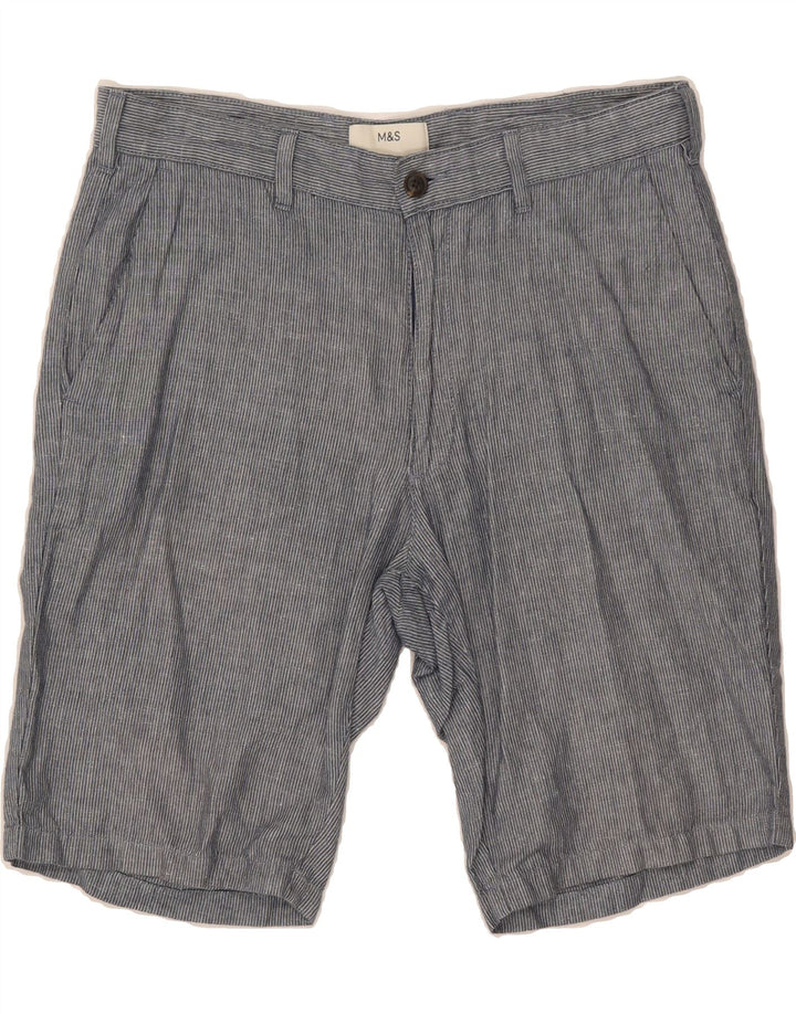 MARKS & SPENCER Mens Chino Shorts W32 Medium Blue Pinstripe Cotton Vintage Marks & Spencer and Second-Hand Marks & Spencer from Messina Hembry 