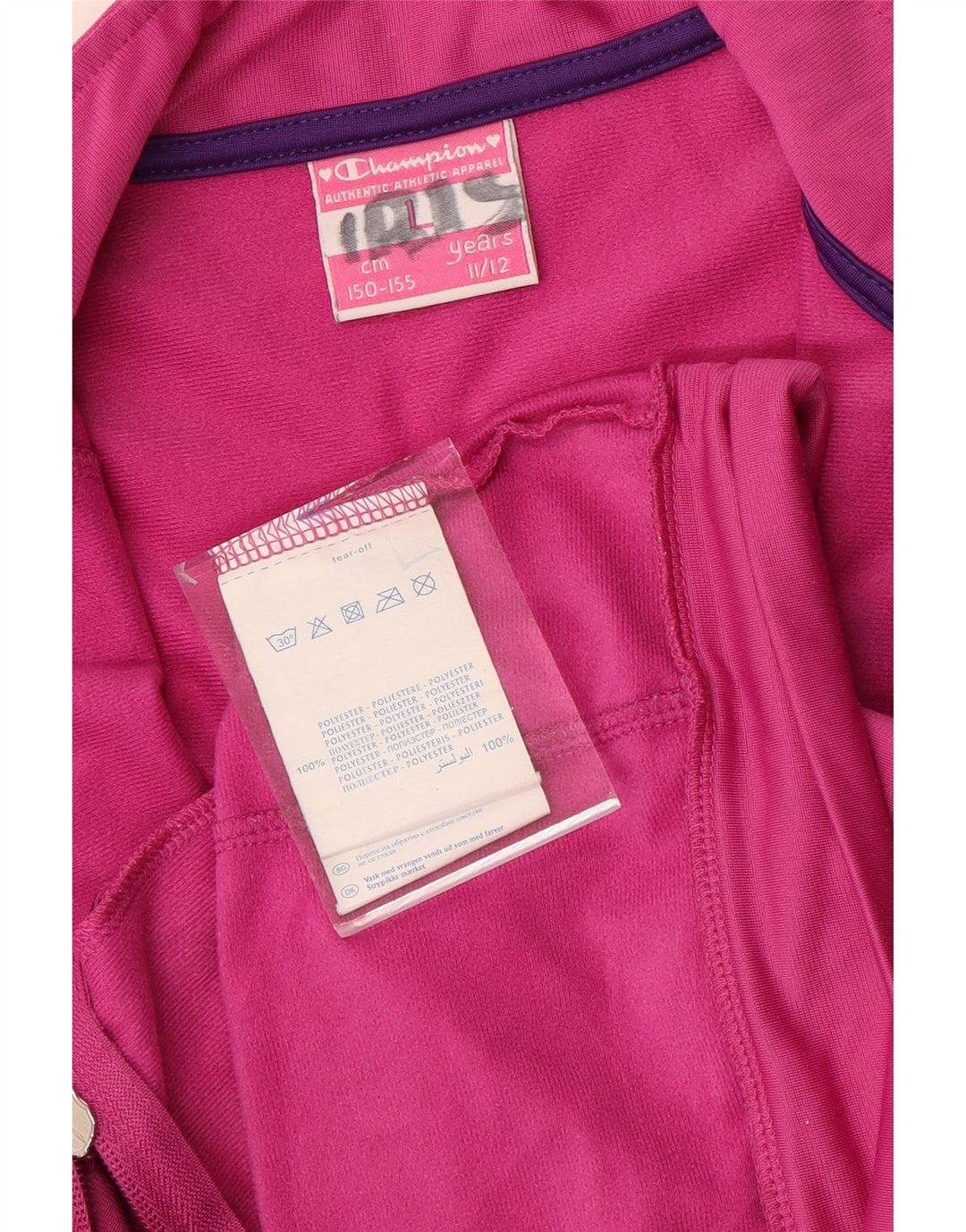 CHAMPION Girls Graphic Tracksuit Top Jacket 11-12 Years Large Pink