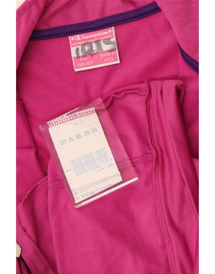 CHAMPION Girls Graphic Tracksuit Top Jacket 11-12 Years Large Pink