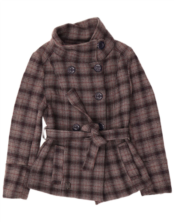 KOCCA Womens Pea Coat UK 10 Small Grey Check