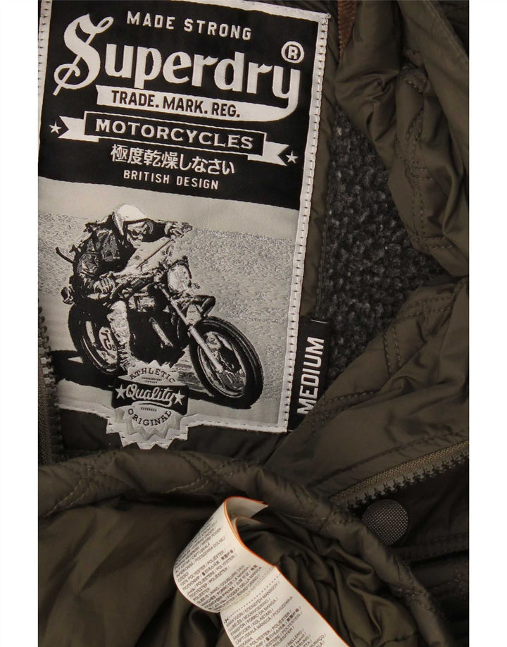 Superdry Mens Quilted Jacket UK 38 Medium Khaki Polyester