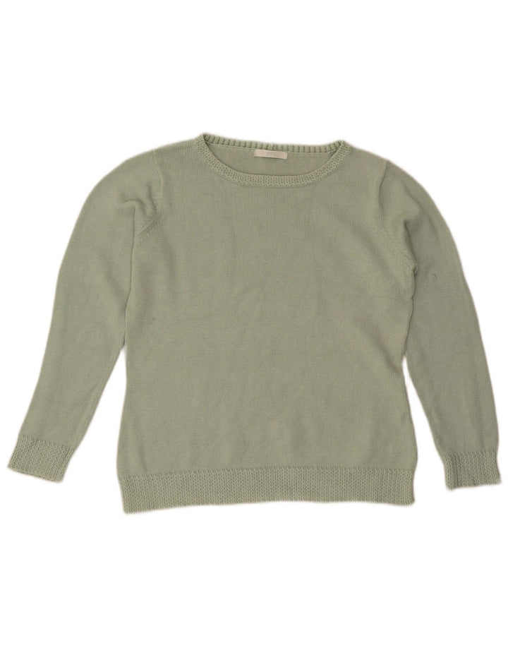 Marks & Spencer Womens Boat Neck Jumper Sweater UK 12 Medium  Green Cotton