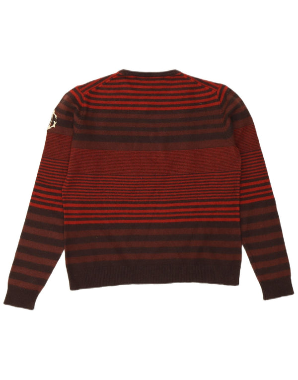 GUESS Womens Crew Neck Jumper Sweater UK 10 Small Burgundy Striped