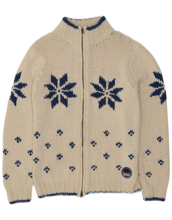 Marlboro Classics Mens Cardigan Sweater Medium Off White Fair Isle Retro