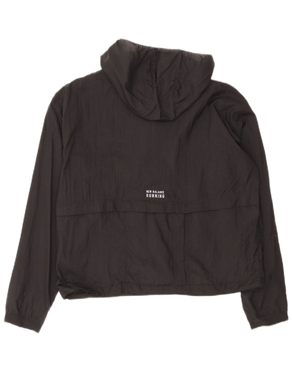 New Balance Womens Graphic Hooded Rain Jacket UK 14 Medium Black Nylon