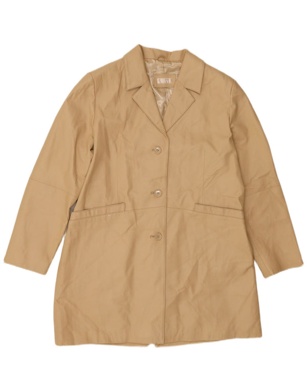 VINTAGE Womens Leather Coat UK 20 2XL Beige Leather