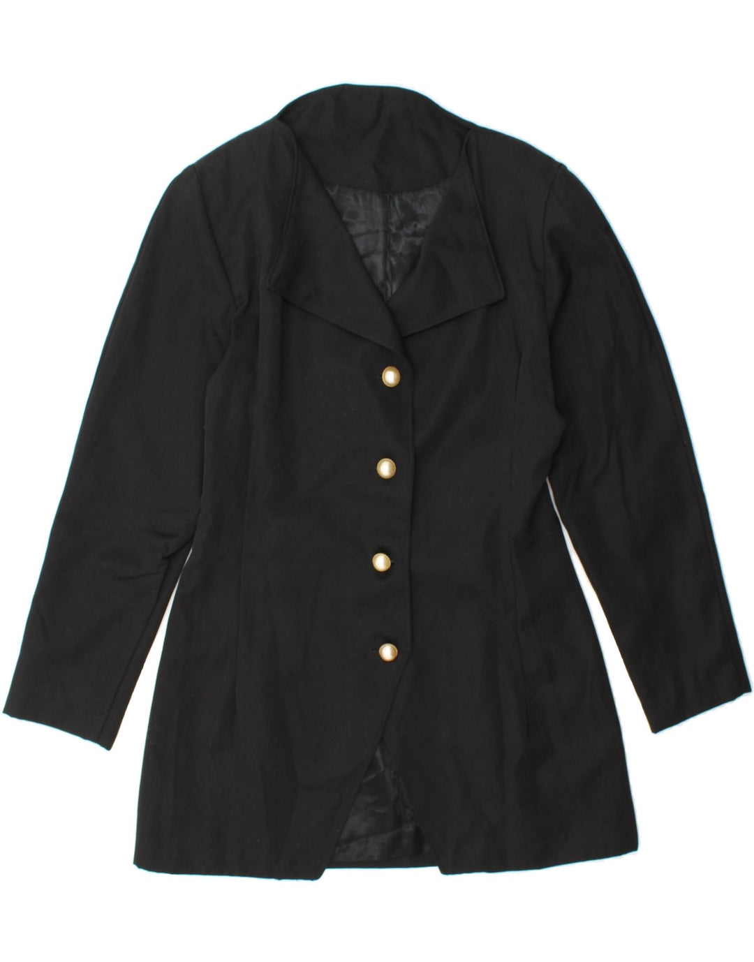 VINTAGE Womens Longline 4 Button Blazer Jacket UK 14 Medium Black Vintage Vintage and Second-Hand Vintage from Messina Hembry 