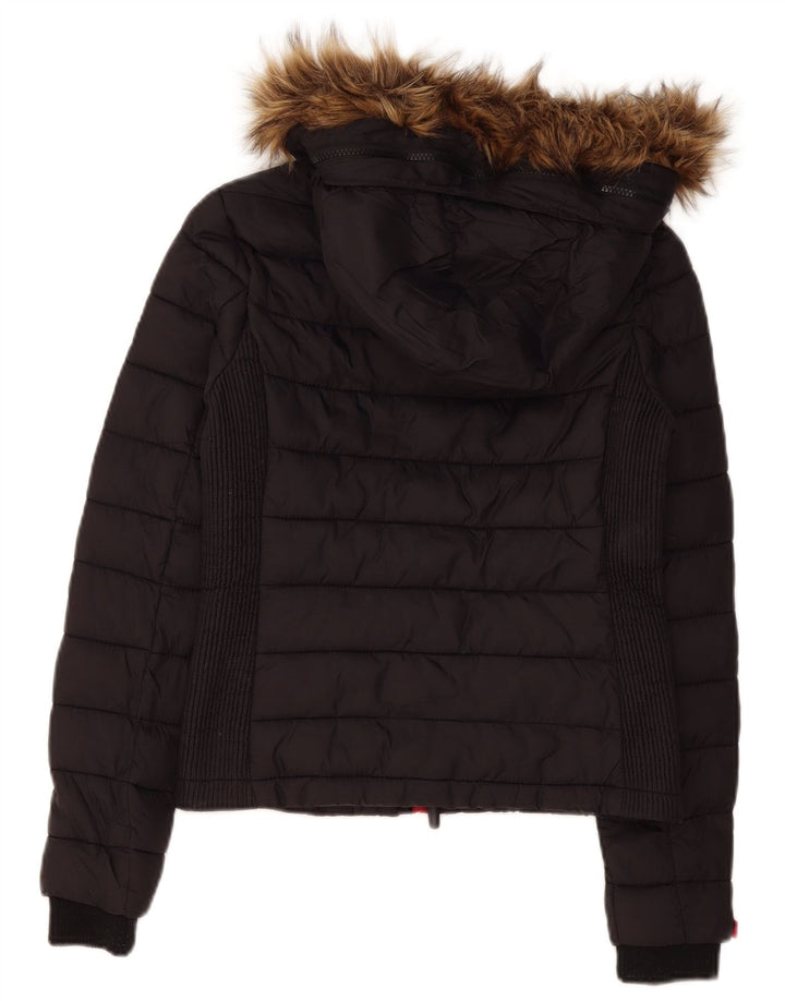 Superdry Womens Hooded Padded Jacket UK 10 Small Black Polyester