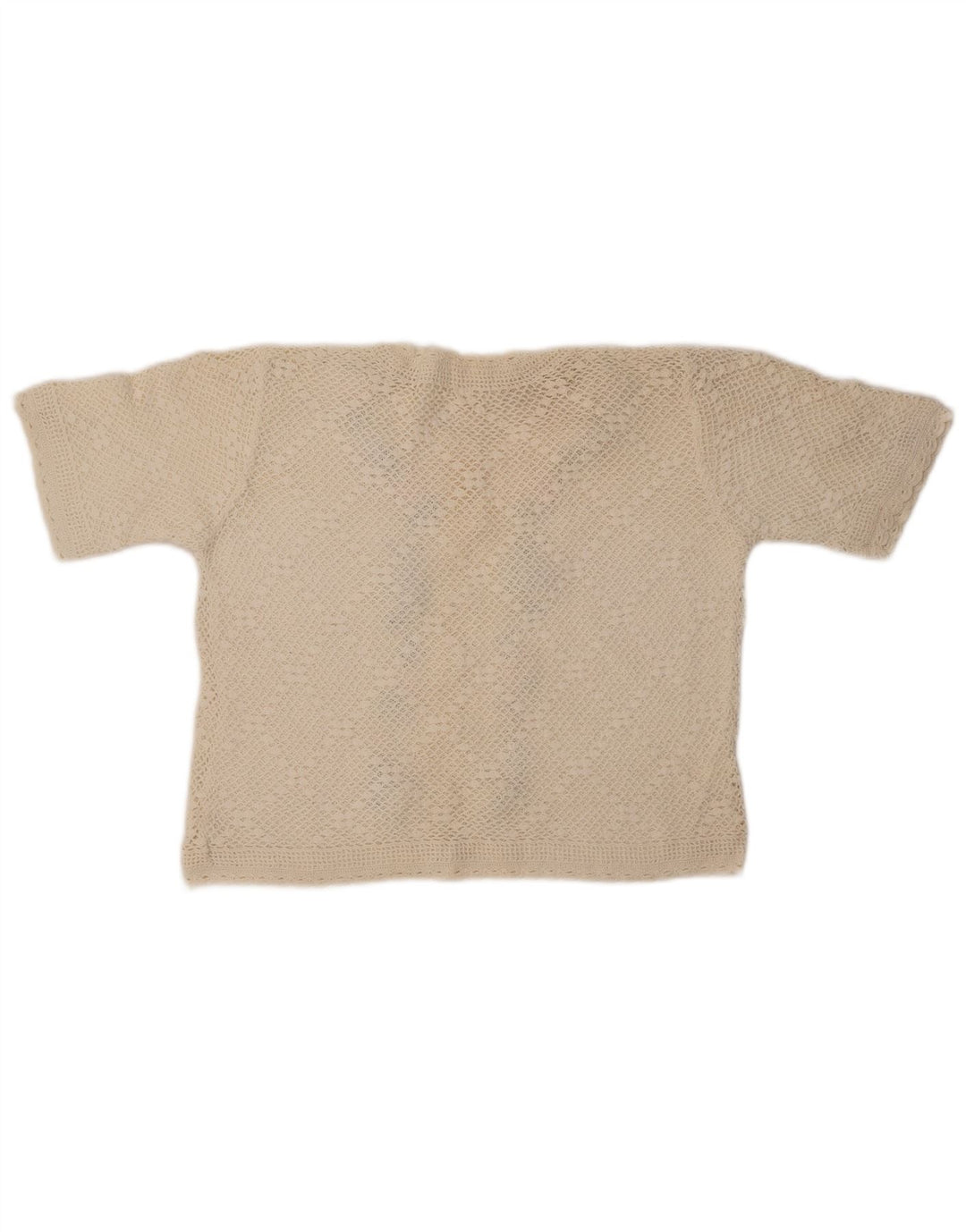 VINTAGE Womens Short Sleeve Cardigan Sweater UK 14 Medium Off White Floral