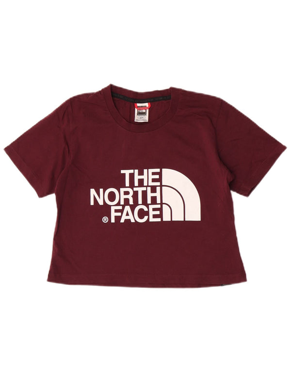 The North Face Womens Crop Graphic T-Shirt Top UK 6 XS Maroon Cotton