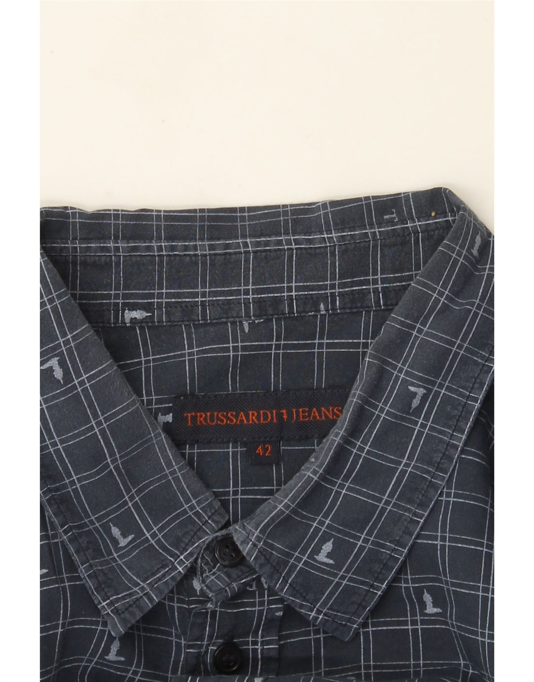 Trussardi Jeans Mens Shirt Size 42 Large Navy Blue Gingham