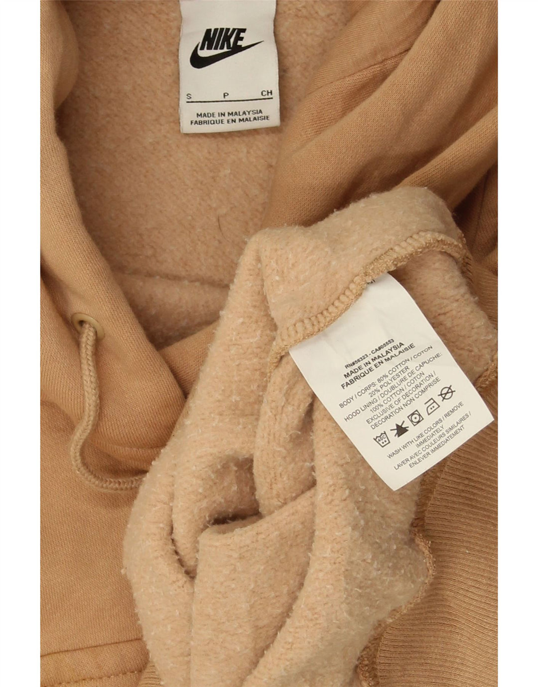 Nike Womens Oversized Hoodie Jumper UK 10 Small Beige Cotton