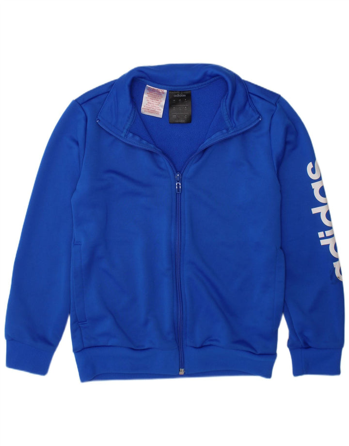 ADIDAS Boys Graphic Tracksuit Top Jacket 7-8 Years Blue Polyester