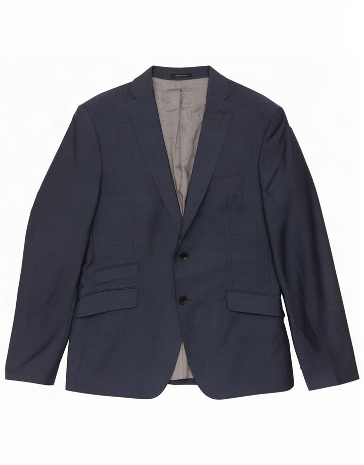 Zara Mens 2 Button Blazer Jacket EU 52 Large Navy Blue Wool