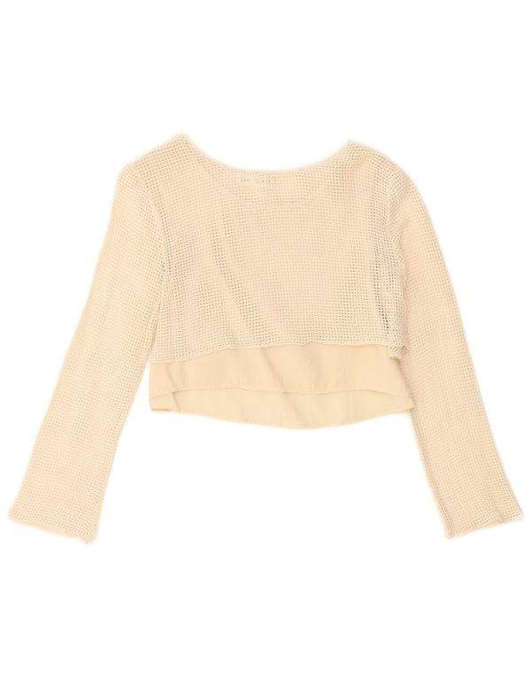 Zara Girls Crop Crochet Top Long Sleeve 13-14 Years Beige Cotton