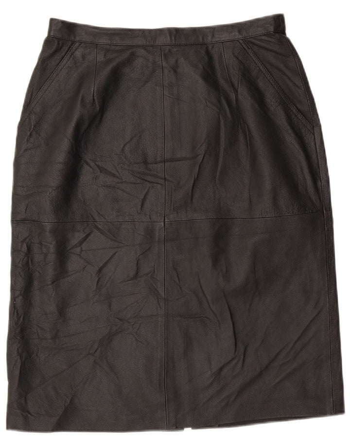Vintage Womens Leather Skirt UK 16 Large W30  Black Leather