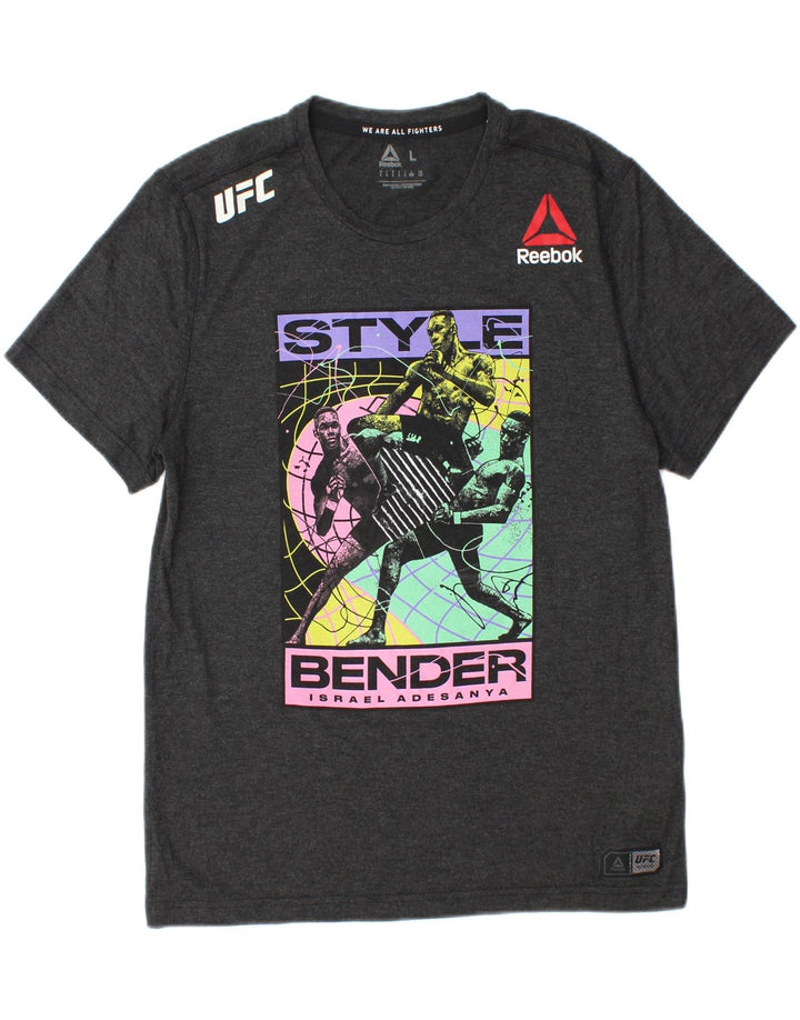 Reebok Mens Graphic T-Shirt Top Large Grey Polyester