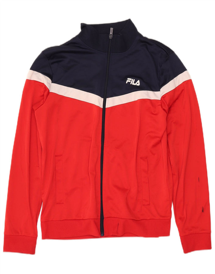 FILA Mens Tracksuit Top Jacket Small Red Colourblock Polyester