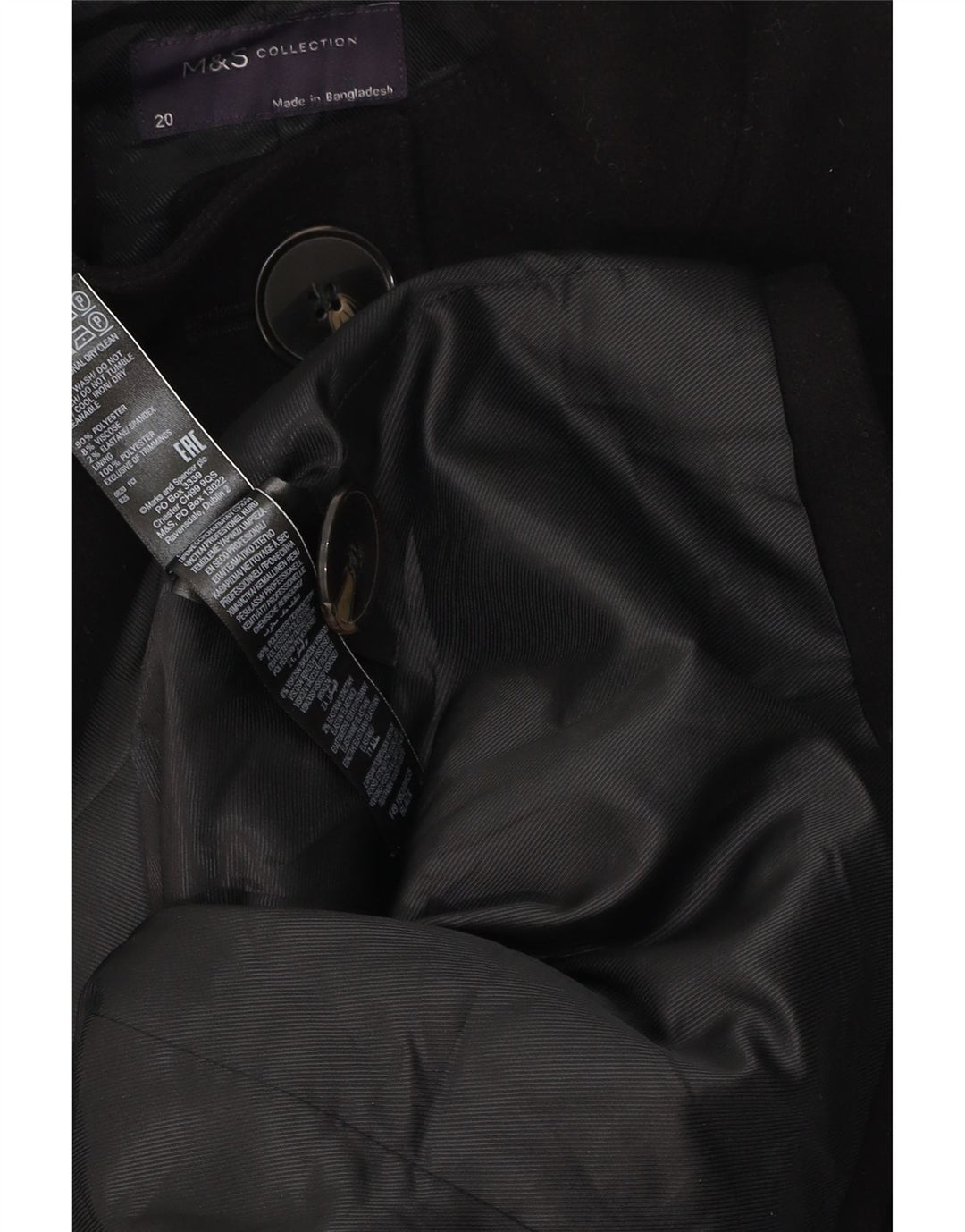 Marks & Spencer Womens Overcoat UK 20 2XL Black Polyester