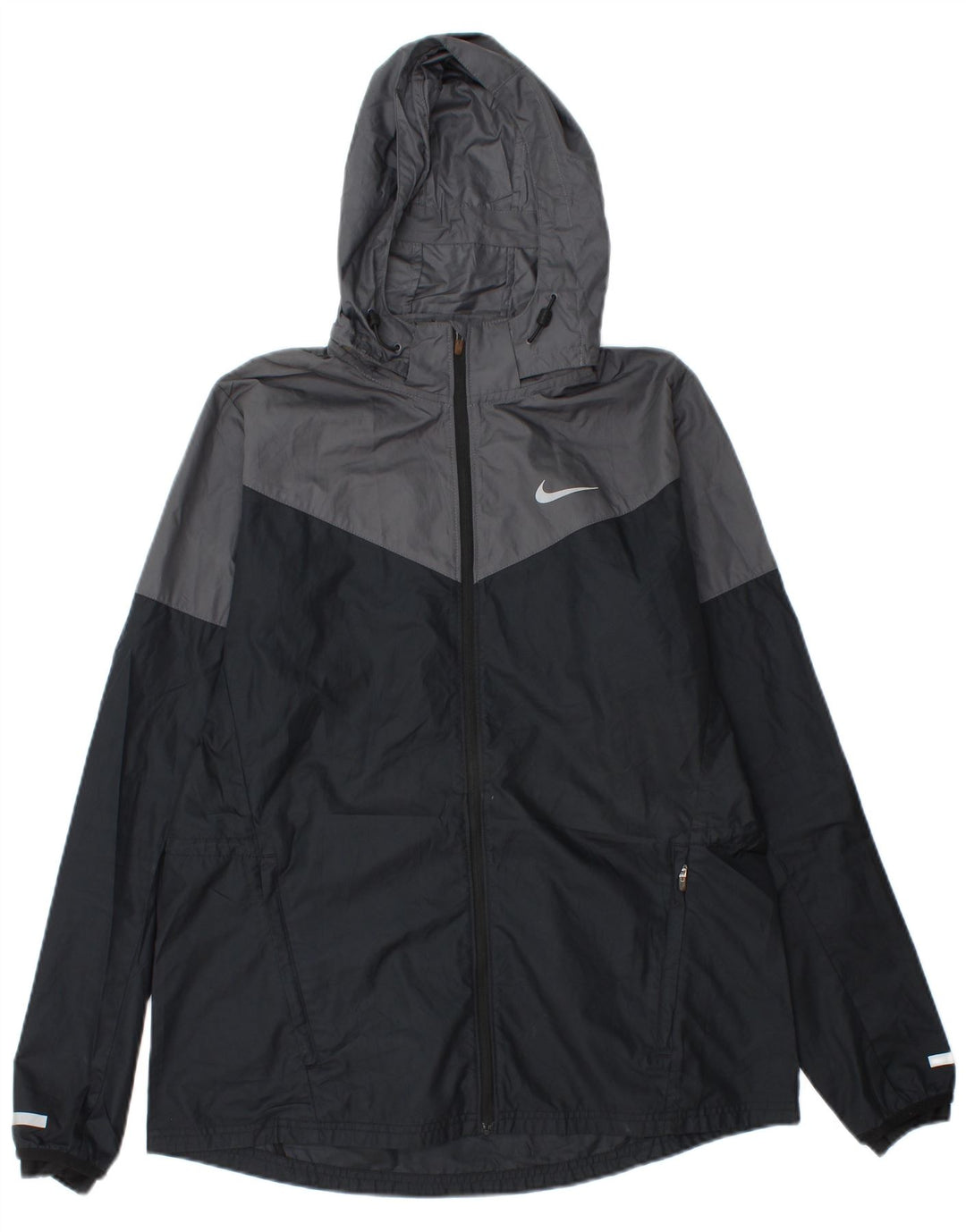 NIKE Mens Hooded Rain Jacket UK 40 Large Black Colourblock Polyester