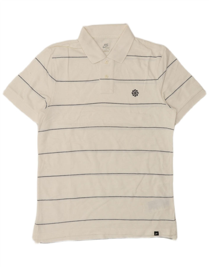 Nike Mens Polo Shirt Medium White Striped Cotton