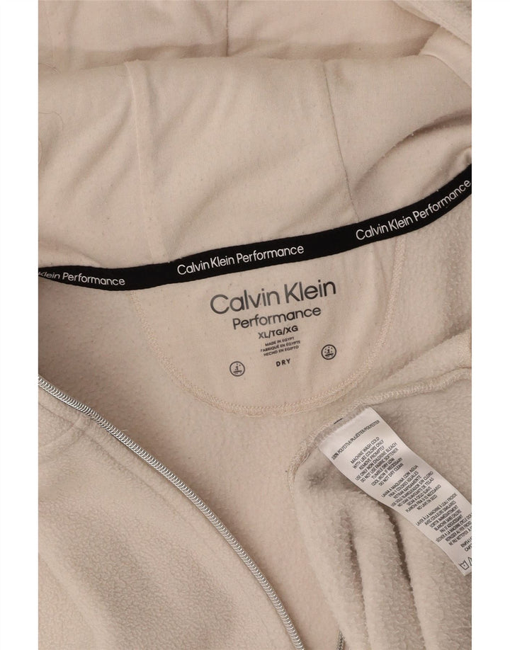 CALVIN KLEIN Womens Graphic Hooded Fleece Jacket UK 18 XL Off White