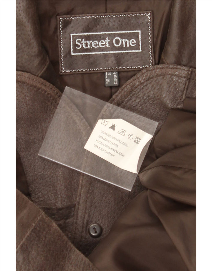STREET ONE Womens 3 Button Blazer Jacket UK 16 Large  Brown Leather Vintage Street One and Second-Hand Street One from Messina Hembry 