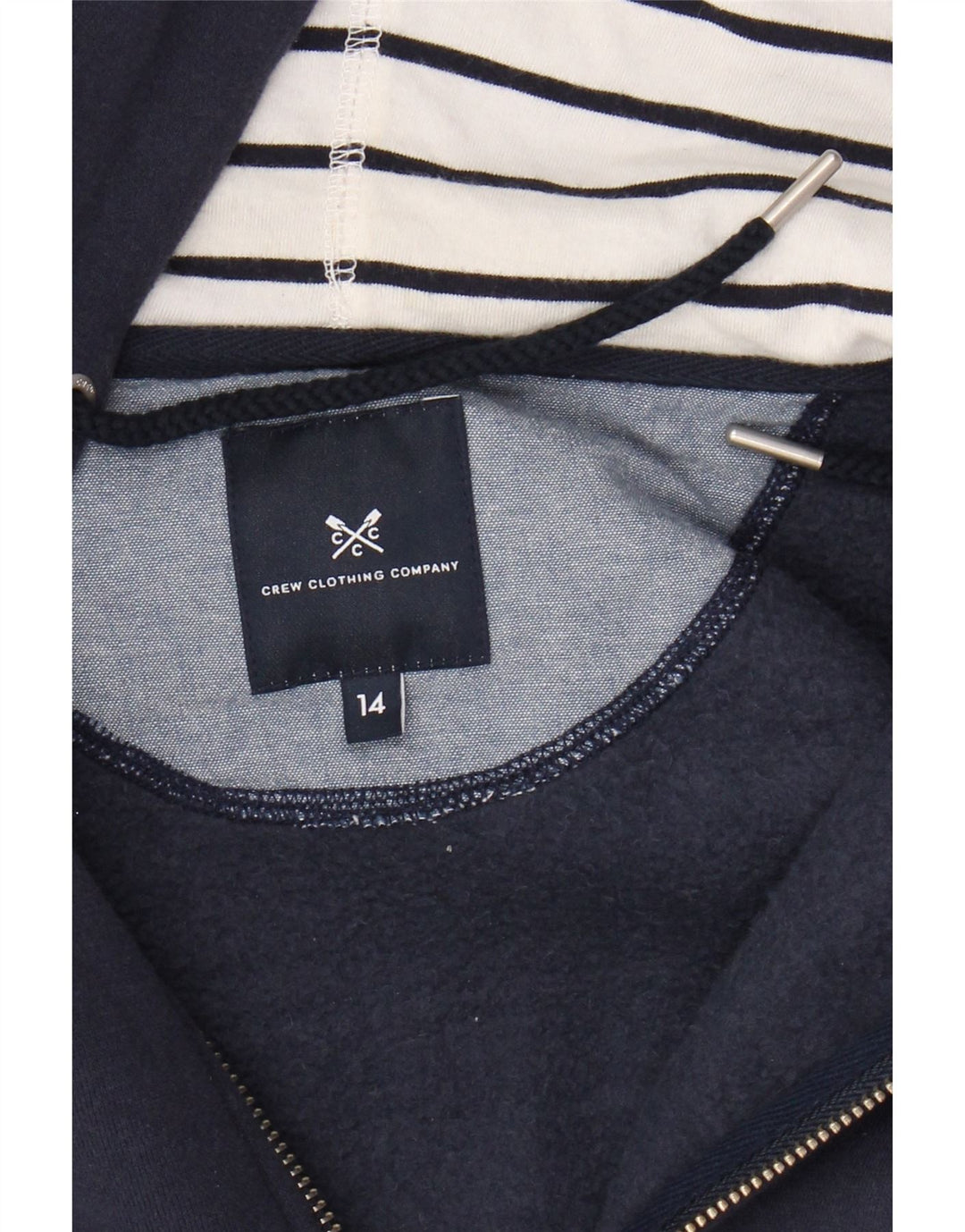 CREW CLOTHING Womens Zip Hoodie Sweater UK 14 Medium Navy Blue Cotton